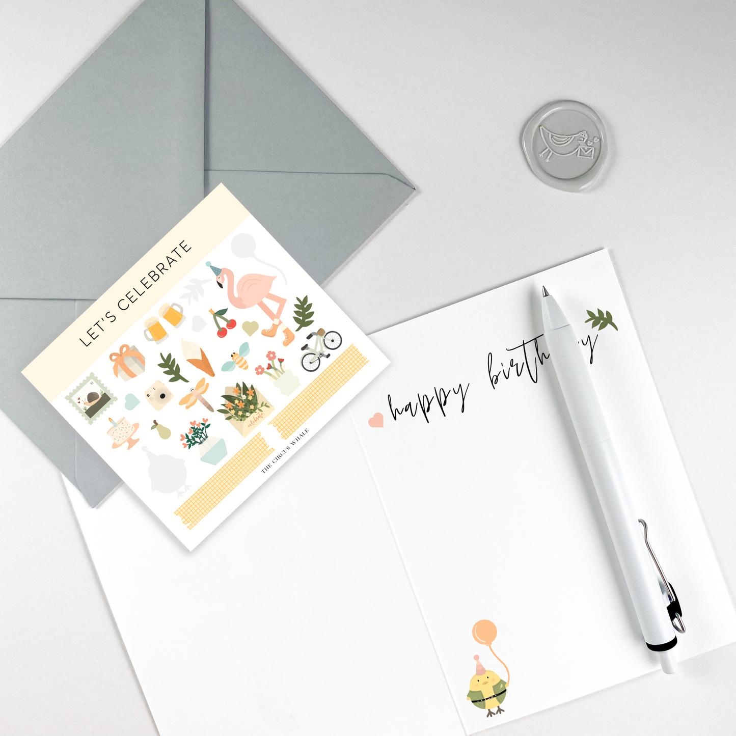 The Circus Whale - Let's Celebrate Sticker Sheet for Greeting Cards